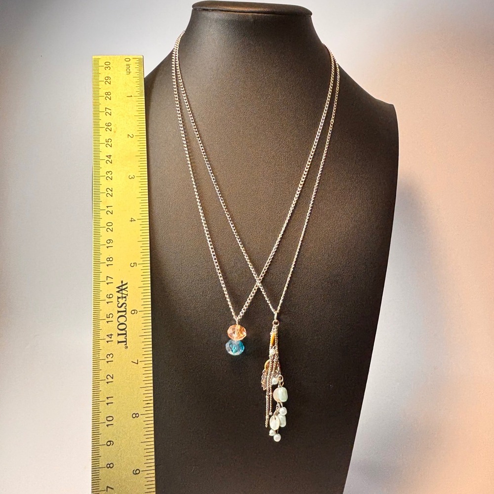 Necklace Set Silver Blue Orange Crystal Boho Whimsygoth Cottagecore Fairycore - Picture 7 of 9